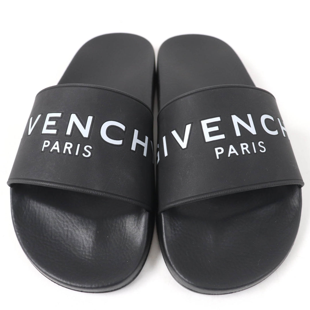未使用品☆GIVENCHY ジバンシィ ロゴデザイン スライドサンダル ラバー フラットサンダル ブラック 35 保存袋付き イタリア製 レディース