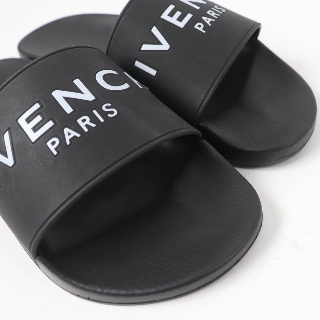 未使用品☆GIVENCHY ジバンシィ ロゴデザイン スライドサンダル ラバー フラットサンダル ブラック 35 保存袋付き イタリア製 レディース