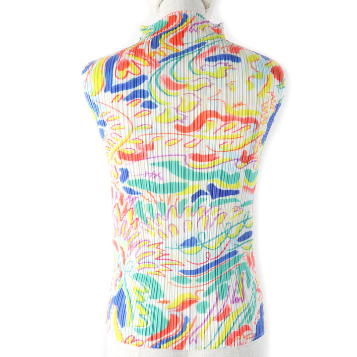 極美品☆PLEATS PLEASE プリーツプリーズ イッセイミヤケ PP11-JK221 総柄デザイン ノースリーブ カットソー マルチ 3 正規品 レディース