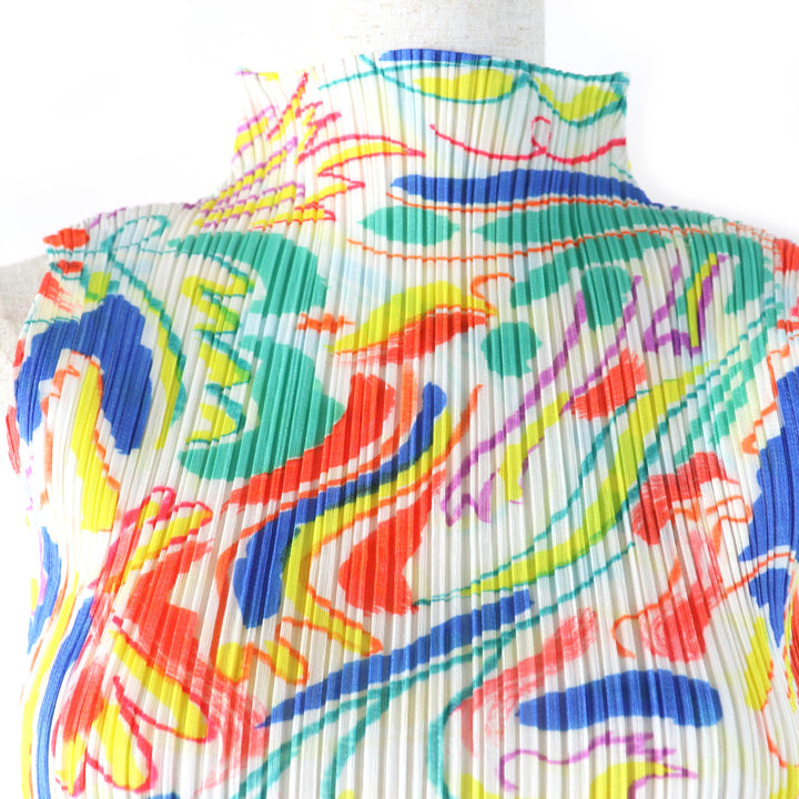 極美品☆PLEATS PLEASE プリーツプリーズ イッセイミヤケ PP11-JK221 総柄デザイン ノースリーブ カットソー マルチ 3 正規品 レディース