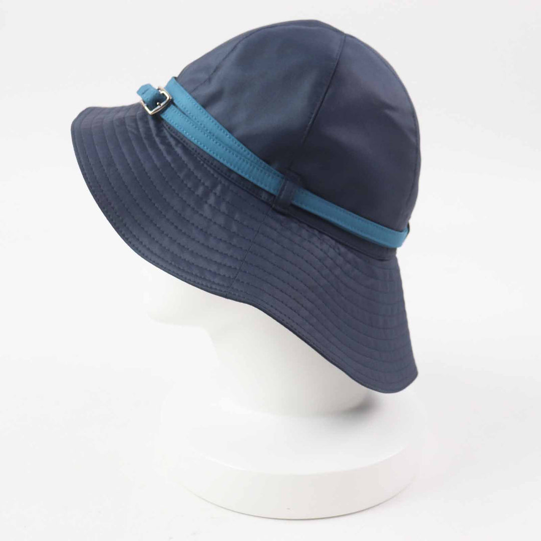 美品◎HERMES エルメス シルバー金具 ベルト付き 帽子／ハット ネイビー ライトブルー 56 フランス製 レディース