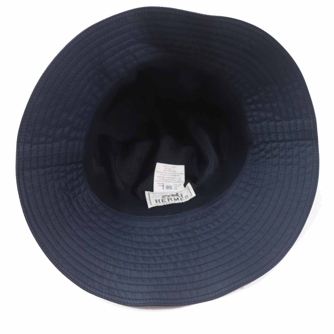 美品◎HERMES エルメス シルバー金具 ベルト付き 帽子／ハット ネイビー ライトブルー 56 フランス製 レディース