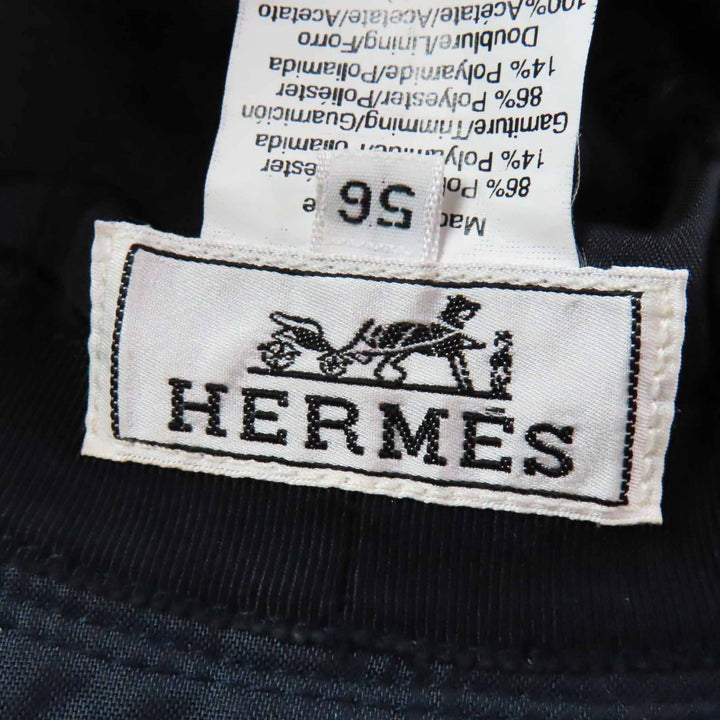 美品◎HERMES エルメス シルバー金具 ベルト付き 帽子／ハット ネイビー ライトブルー 56 フランス製 レディース