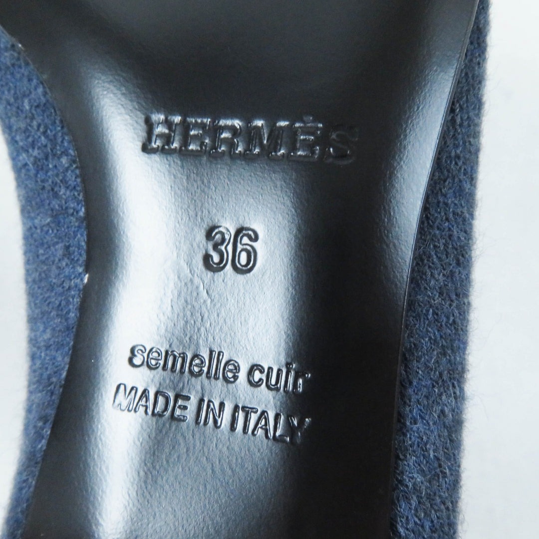 未使用品◎HERMES エルメス デュオ エクスリブリス フラット ニットショートブーツ ブルー系 36 保存袋付き イタリア製 レディース