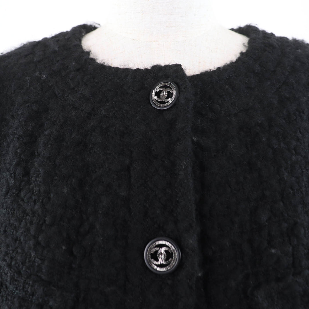 極美品☆CHANEL シャネル P46625V28631 ウール ココマークボタン付 ツイード コート ブラック 34 フランス製 正規品 レディース