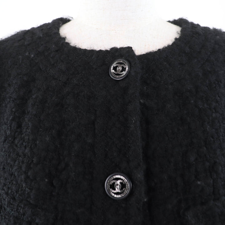 極美品☆CHANEL シャネル P46625V28631 ウール ココマークボタン付 ツイード コート ブラック 34 フランス製 正規品 レディース