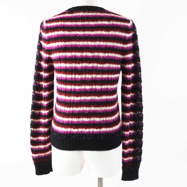 極美品◎CHANEL シャネル P75766 ココマークプレート付き ココマークチェーン ボーダー柄 長袖 ニット マルチ 34 イタリア製 レディース