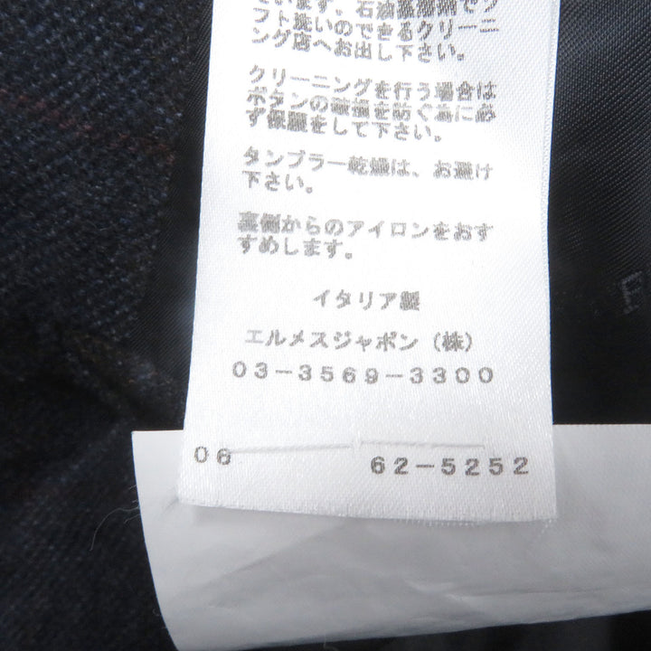 極美品□HERMES エルメス カシミヤ100％ ウィンドウペン シングル アンコンジャケット テーラードジャケット ネイビー 46 伊製 正規品