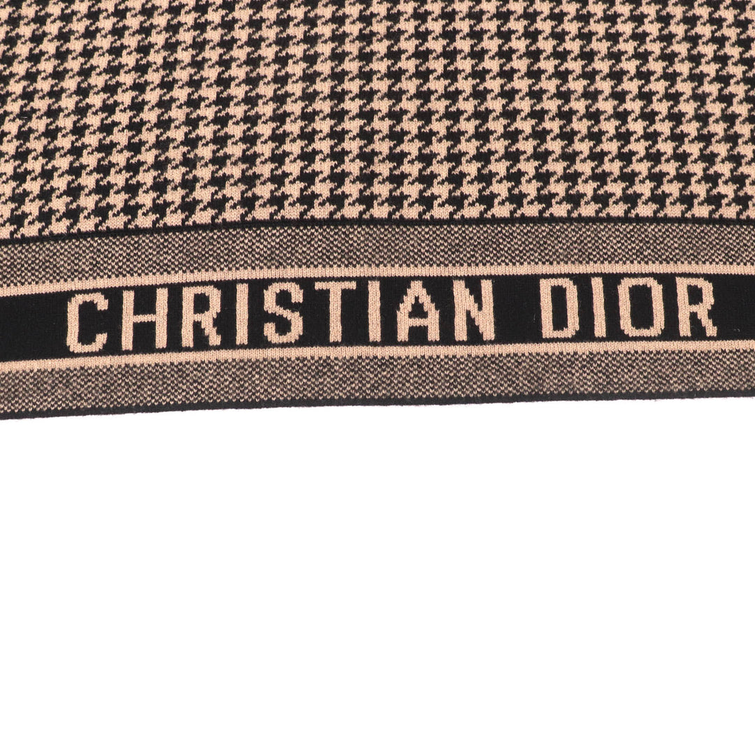 極美品★Christian Dior クリスチャンディオール 024C12AM035 フード付 千鳥格子 ロゴデザイン カシミヤ ケープ ポンチョ 茶 黒 40