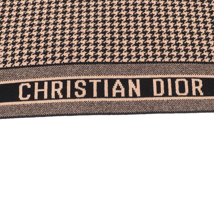 極美品★Christian Dior クリスチャンディオール 024C12AM035 フード付 千鳥格子 ロゴデザイン カシミヤ ケープ ポンチョ 茶 黒 40