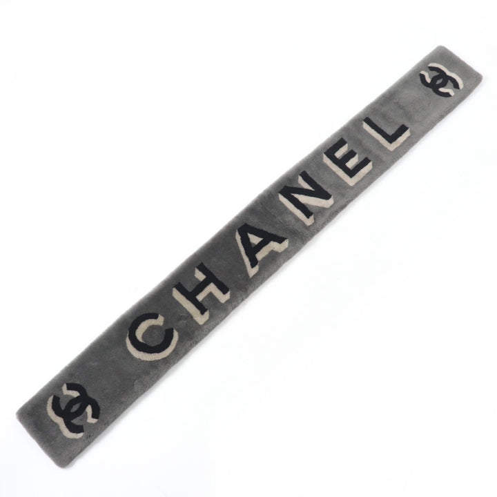 極美品☆CHANEL シャネル 20B AA7074 ムートン 裏地カシミヤ ココマーク・ロゴデザイン ティペット ショール グレー 伊製 レディース
