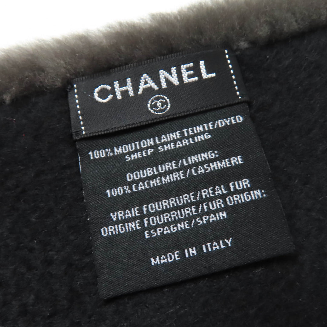 極美品☆CHANEL シャネル 20B AA7074 ムートン 裏地カシミヤ ココマーク・ロゴデザイン ティペット ショール グレー 伊製 レディース