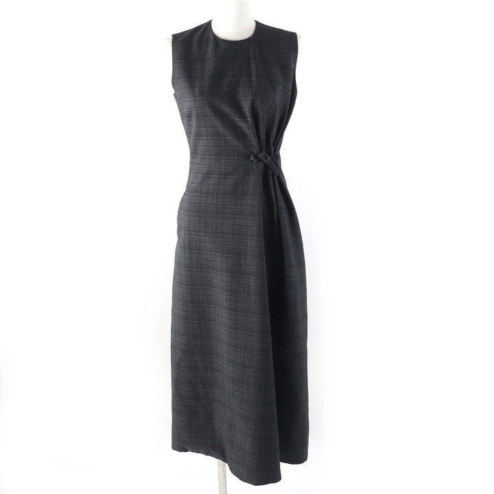 極美品△Christian Dior クリスチャンディオール 2023年 341R30A1518 ウール100％ リボン付 チェック ノースリーブ ワンピース 38 正規品