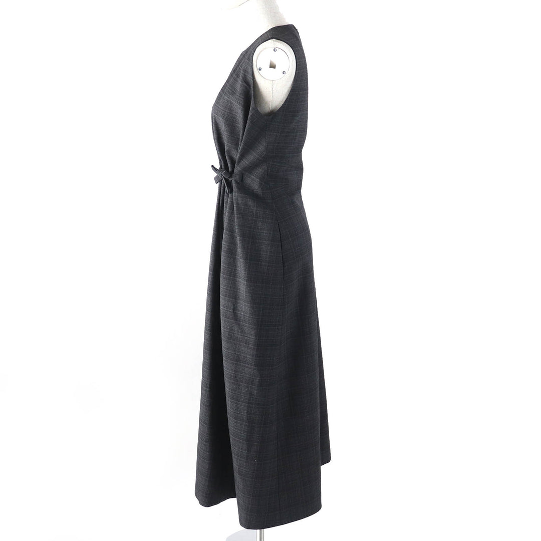 極美品△Christian Dior クリスチャンディオール 2023年 341R30A1518 ウール100％ リボン付 チェック ノースリーブ ワンピース 38 正規品