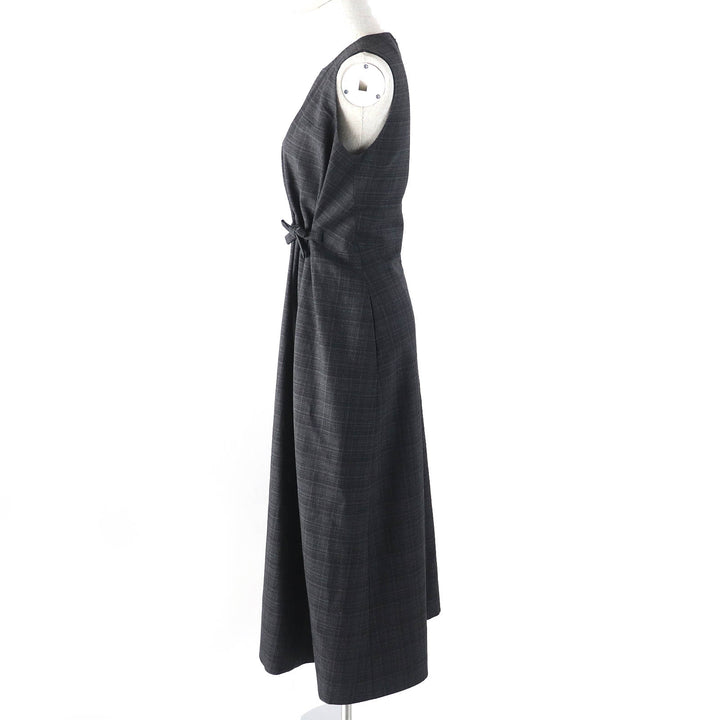 極美品△Christian Dior クリスチャンディオール 2023年 341R30A1518 ウール100％ リボン付 チェック ノースリーブ ワンピース 38 正規品