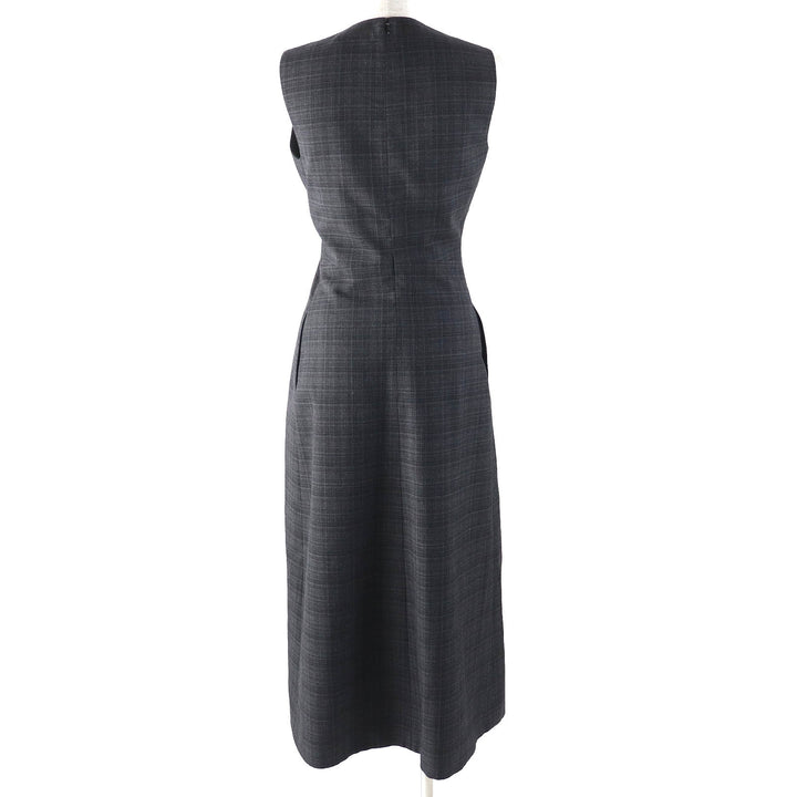 極美品△Christian Dior クリスチャンディオール 2023年 341R30A1518 ウール100％ リボン付 チェック ノースリーブ ワンピース 38 正規品