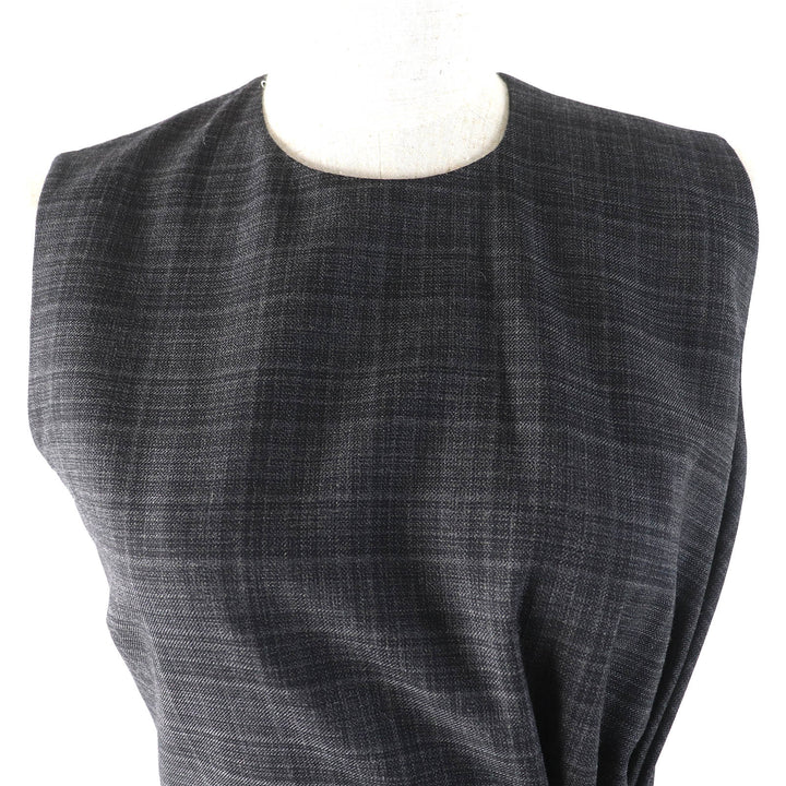 極美品△Christian Dior クリスチャンディオール 2023年 341R30A1518 ウール100％ リボン付 チェック ノースリーブ ワンピース 38 正規品