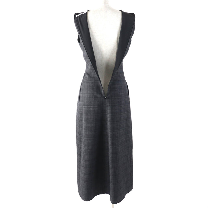 極美品△Christian Dior クリスチャンディオール 2023年 341R30A1518 ウール100％ リボン付 チェック ノースリーブ ワンピース 38 正規品