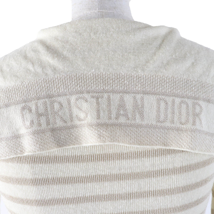 美品☆Christian Dior クリスチャンディオール 214S27AM903 リネン カシミヤ シルク混 セーラーカラー ニット ベージュ系 38 正規品