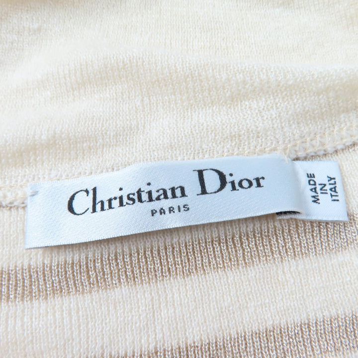 美品☆Christian Dior クリスチャンディオール 214S27AM903 リネン カシミヤ シルク混 セーラーカラー ニット ベージュ系 38 正規品