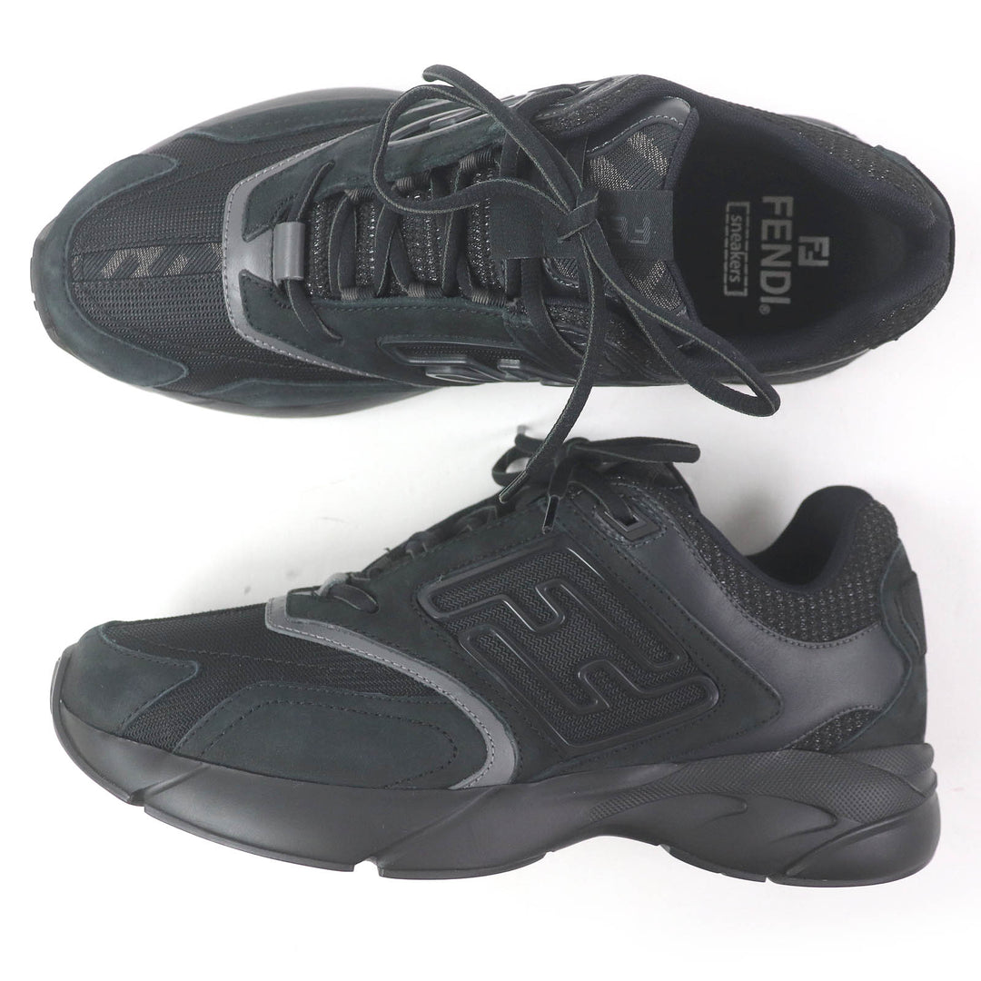 未使用品□FENDI フェンディ 7E1555 FASTER TRAINERS FFロゴ ズッカ メッシュ レザー ローカットスニーカー ブラック 6 イタリア製