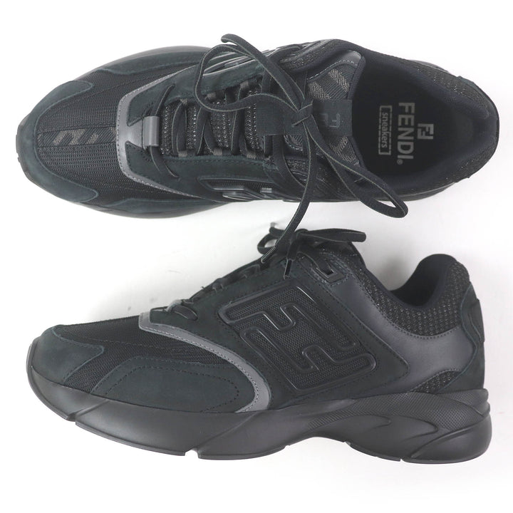 未使用品□FENDI フェンディ 7E1555 FASTER TRAINERS FFロゴ ズッカ メッシュ レザー ローカットスニーカー ブラック 6 イタリア製