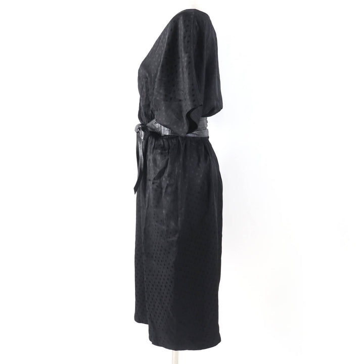 美品☆CELINE セリーヌ 2R289598D シルク100％ ドット柄 ベルト付 Vネック ワンピース ブラック 38 フランス製 正規品 レディース