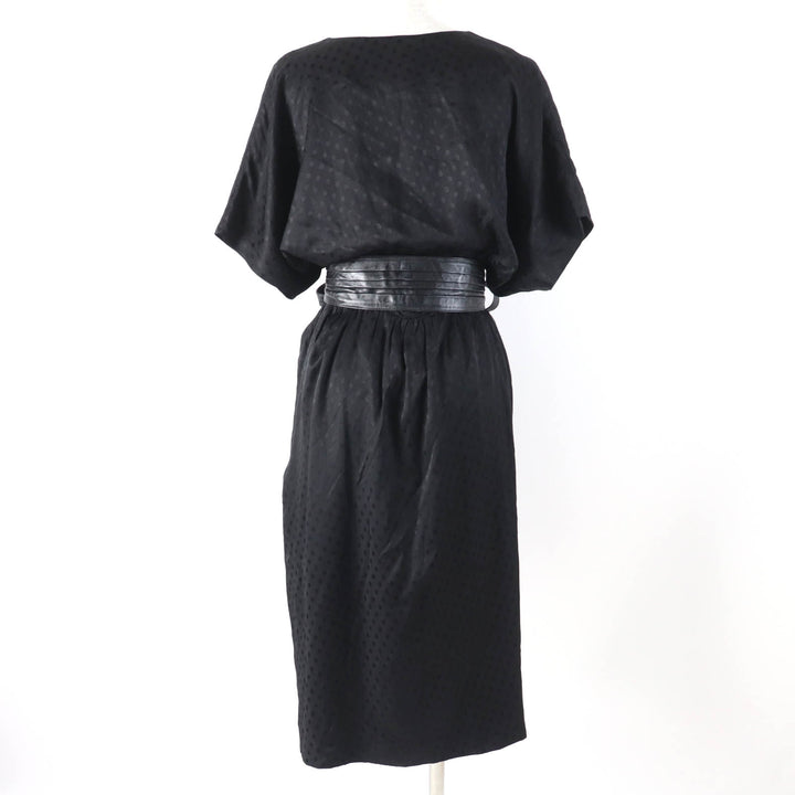 美品☆CELINE セリーヌ 2R289598D シルク100％ ドット柄 ベルト付 Vネック ワンピース ブラック 38 フランス製 正規品 レディース