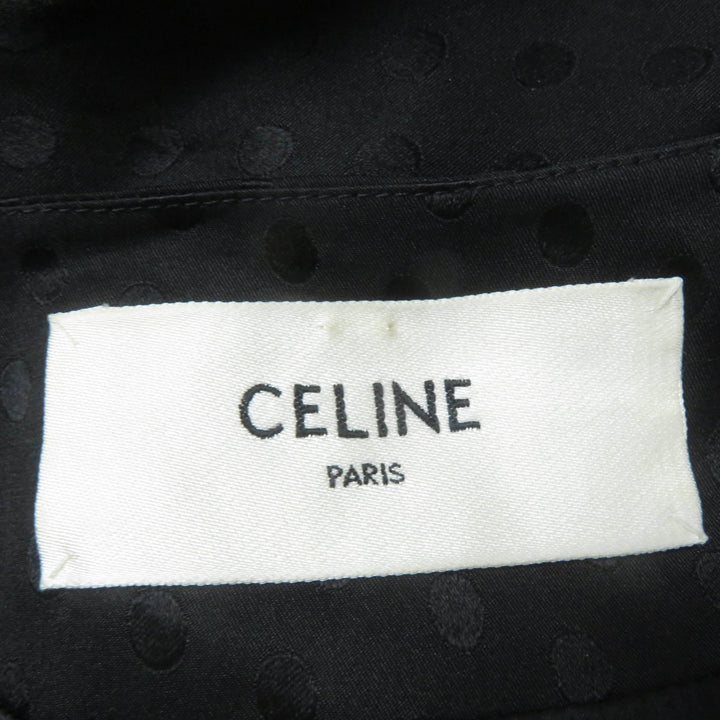 美品☆CELINE セリーヌ 2R289598D シルク100％ ドット柄 ベルト付 Vネック ワンピース ブラック 38 フランス製 正規品 レディース