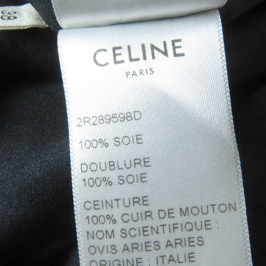 美品☆CELINE セリーヌ 2R289598D シルク100％ ドット柄 ベルト付 Vネック ワンピース ブラック 38 フランス製 正規品 レディース