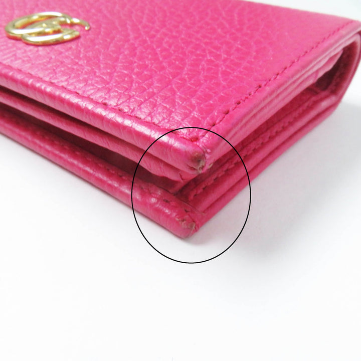 極美品◎GUCCI グッチ 456126 GGマーモント レザー ミニウォレット／二つ折り財布 ショッキングピンク ゴールド金具 箱・保存袋付き 伊製