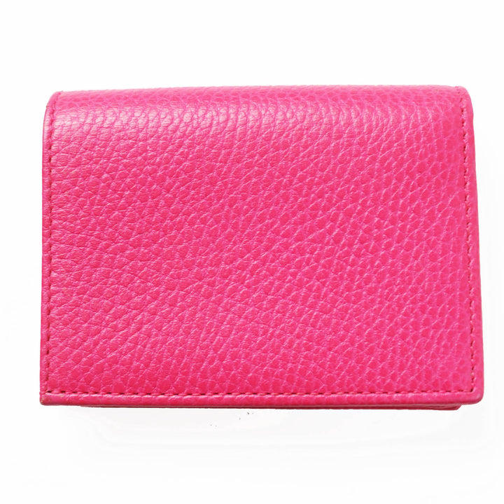 極美品◎GUCCI グッチ 456126 GGマーモント レザー ミニウォレット／二つ折り財布 ショッキングピンク ゴールド金具 箱・保存袋付き 伊製