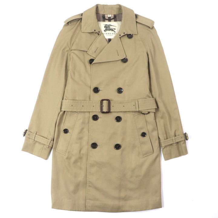 美品▼BURBERRY LONDON バーバリーロンドン 3789914 裏地チェック柄 ロゴ入りボタン トレンチコート ベージュ 46 ガーメント付き メンズ