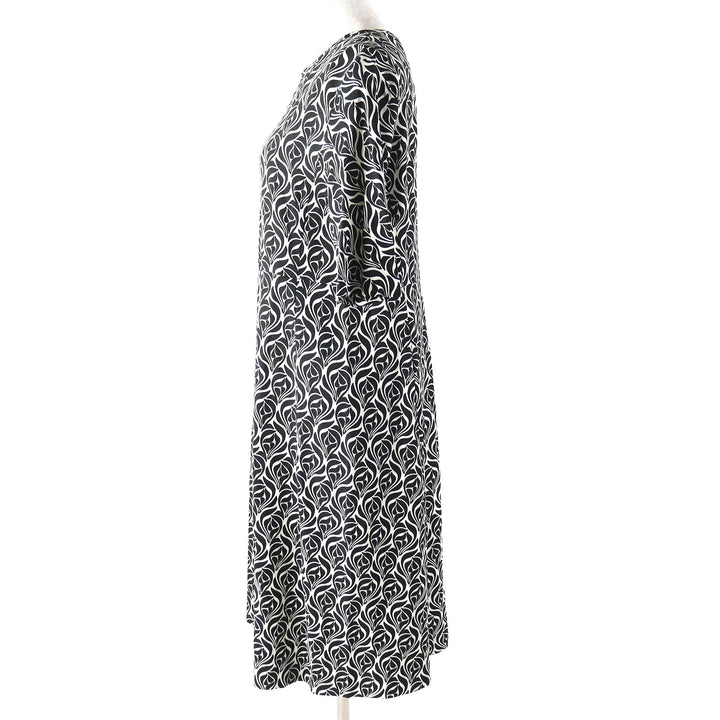 極美品△S MaxMara DESIGN FOR EASY LIVING エス マックスマーラ 922615896 総柄 半袖 ワンピース ブラック ホワイト 42 伊製 正規品