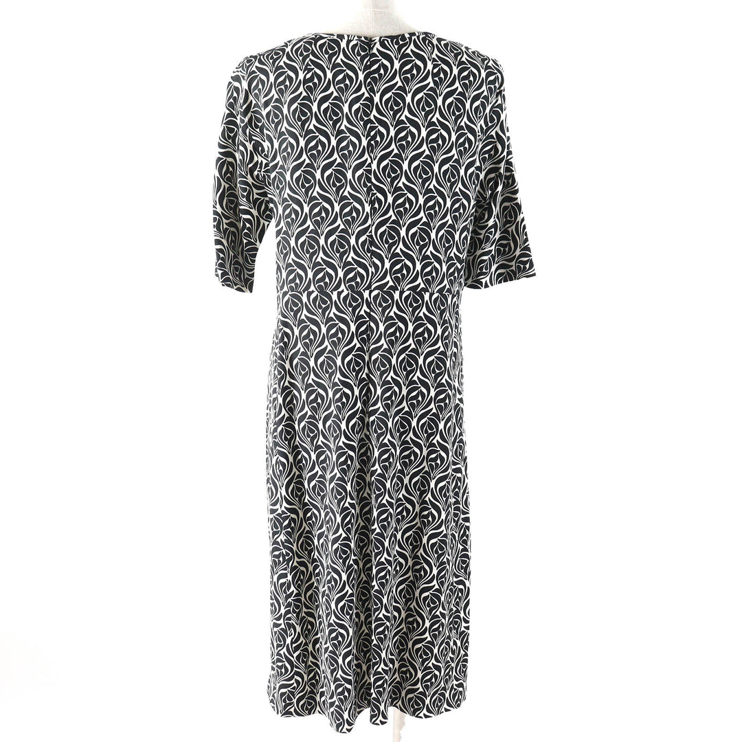 極美品△S MaxMara DESIGN FOR EASY LIVING エス マックスマーラ 922615896 総柄 半袖 ワンピース ブラック ホワイト 42 伊製 正規品