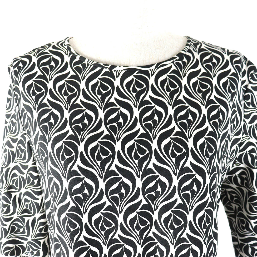 極美品△S MaxMara DESIGN FOR EASY LIVING エス マックスマーラ 922615896 総柄 半袖 ワンピース ブラック ホワイト 42 伊製 正規品
