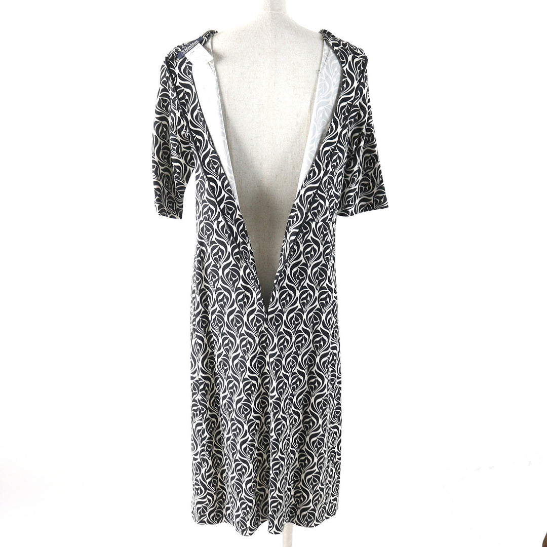 極美品△S MaxMara DESIGN FOR EASY LIVING エス マックスマーラ 922615896 総柄 半袖 ワンピース ブラック ホワイト 42 伊製 正規品