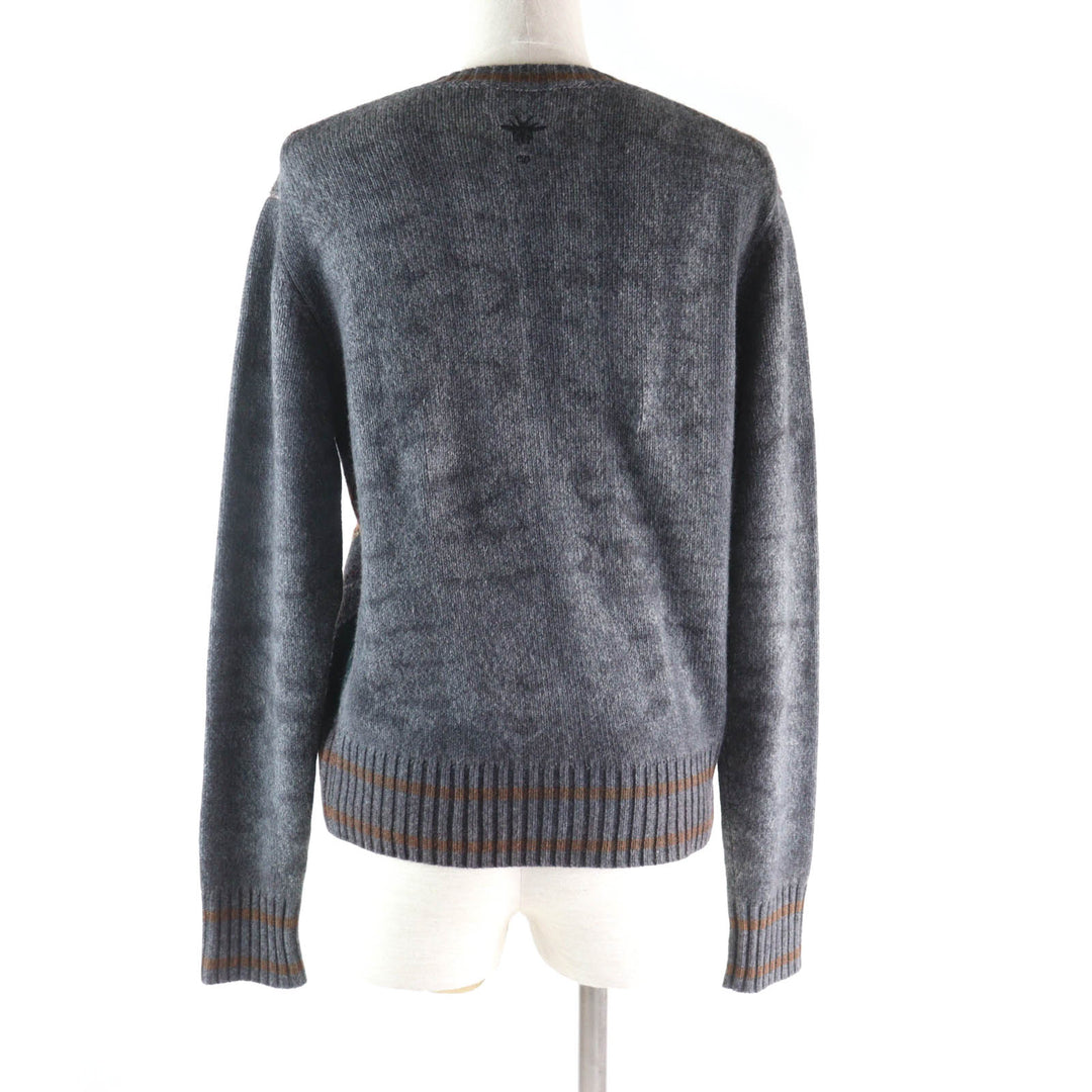 極美品★Christian Dior クリスチャンディオール カシミヤ100％ Bee刺繍 アーガイル柄 Vネック 長袖 ニット マルチ 40 正規品 レディース