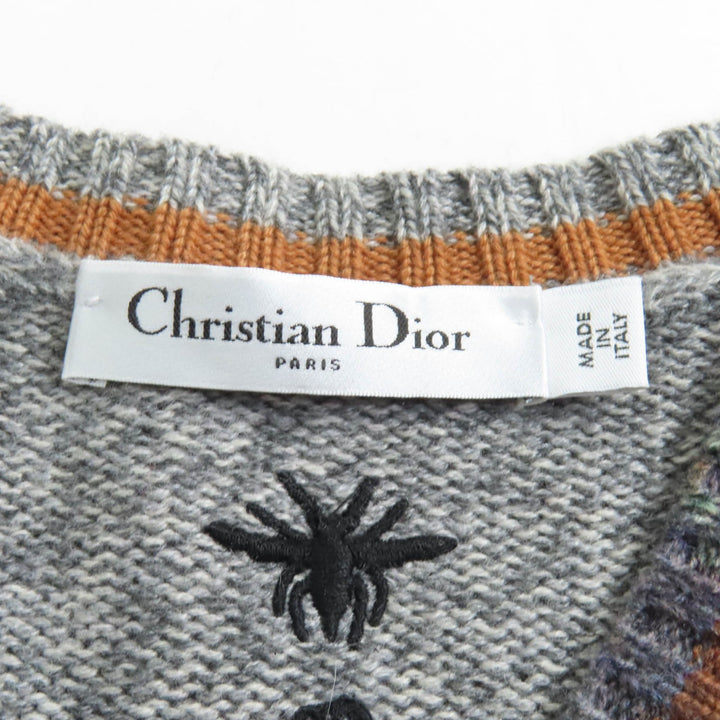 極美品★Christian Dior クリスチャンディオール カシミヤ100％ Bee刺繍 アーガイル柄 Vネック 長袖 ニット マルチ 40 正規品 レディース