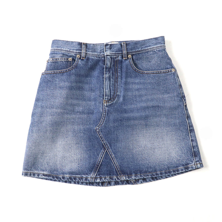 美品★Christian Dior クリスチャンディオール 422J21A3830 コットン100％ ロゴパッチ付 台形 デニム ミニスカート インディゴ 40 正規品