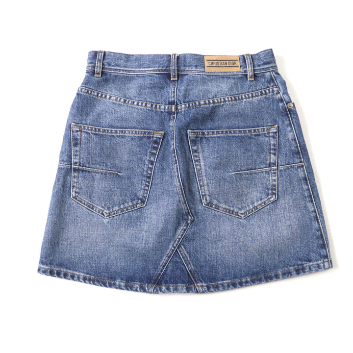 美品★Christian Dior クリスチャンディオール 422J21A3830 コットン100％ ロゴパッチ付 台形 デニム ミニスカート インディゴ 40 正規品