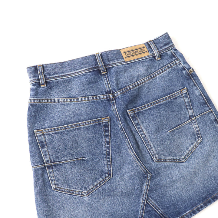 美品★Christian Dior クリスチャンディオール 422J21A3830 コットン100％ ロゴパッチ付 台形 デニム ミニスカート インディゴ 40 正規品