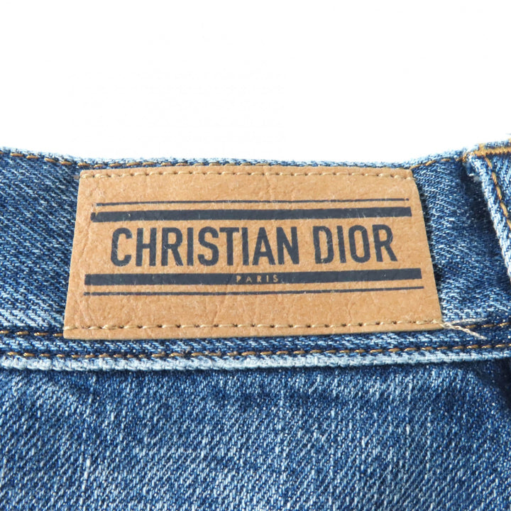 美品★Christian Dior クリスチャンディオール 422J21A3830 コットン100％ ロゴパッチ付 台形 デニム ミニスカート インディゴ 40 正規品