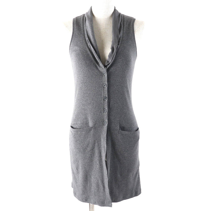 美品△Brunello Cucinelli ブルネロクチネリ シルクチュールカラー切替 ノースリーブカットソー ロングジレ ベスト グレー S 伊製 正規品