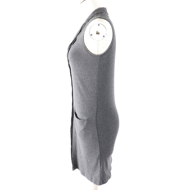 美品△Brunello Cucinelli ブルネロクチネリ シルクチュールカラー切替 ノースリーブカットソー ロングジレ ベスト グレー S 伊製 正規品