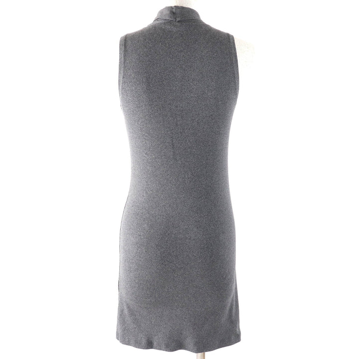 美品△Brunello Cucinelli ブルネロクチネリ シルクチュールカラー切替 ノースリーブカットソー ロングジレ ベスト グレー S 伊製 正規品