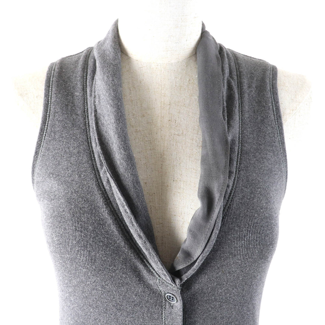 美品△Brunello Cucinelli ブルネロクチネリ シルクチュールカラー切替 ノースリーブカットソー ロングジレ ベスト グレー S 伊製 正規品