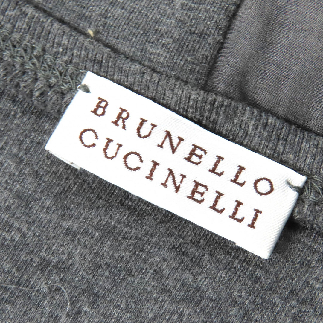 美品△Brunello Cucinelli ブルネロクチネリ シルクチュールカラー切替 ノースリーブカットソー ロングジレ ベスト グレー S 伊製 正規品