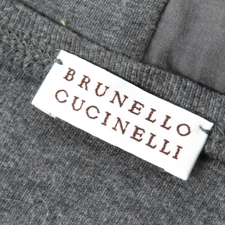 美品△Brunello Cucinelli ブルネロクチネリ シルクチュールカラー切替 ノースリーブカットソー ロングジレ ベスト グレー S 伊製 正規品
