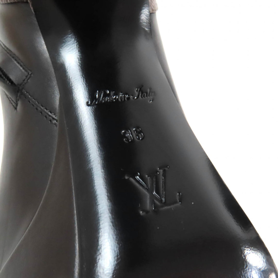 極美品★LOUIS VUITTON ルイヴィトン 2022年製 アフターグロー・ライン モノグラム スタッズ サイドZIP レザー アンクルブーツ 黒 茶 36